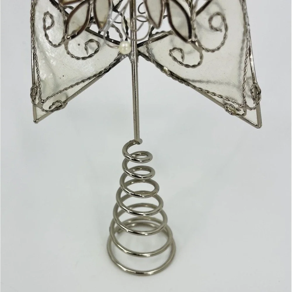 Capiz Shell Silver Star Christmas Tree Topper with Faux Pearls and‎ Scrolls
